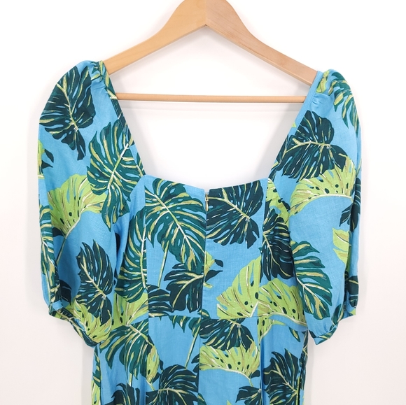 Draper James "June" 100% Linen Tropical Floral Midi Dress Pockets - Picture 5 of 16